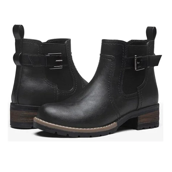 Black Ankle Boots 8.5 - 9 Booties Shoes Moto Short Chelsea Low Heel Faux Leather - Picture 1 of 7